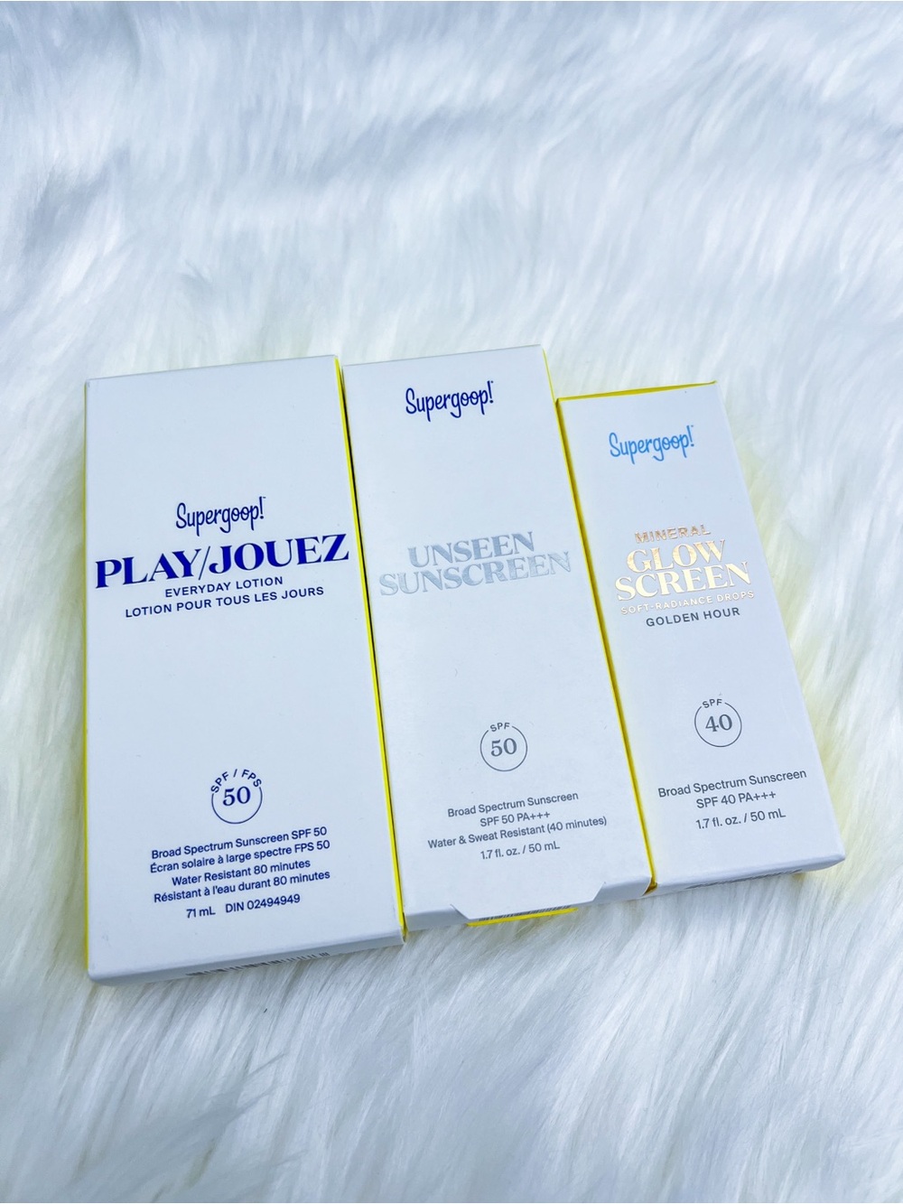 Supergoop! SPF Trio Bundle: Unseen Sunscreen + Glow Screen + Play Lotion NIB ☀️